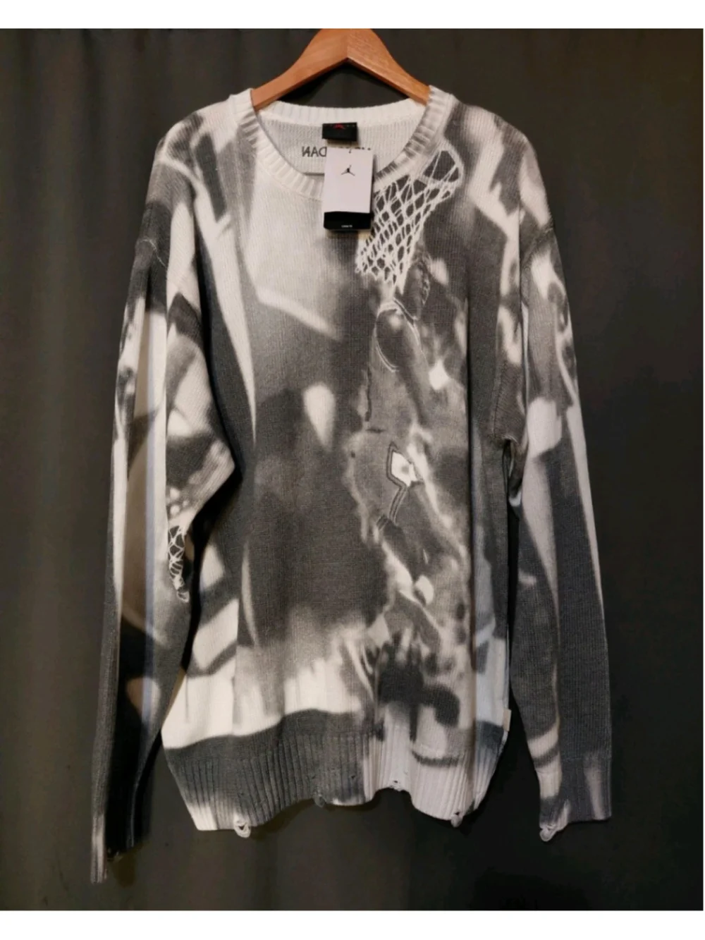 Air Jordan Print Nike Sweater Knit Mens Gray Loose Fit Distressed Size XL NWT - Picture 13 of 13